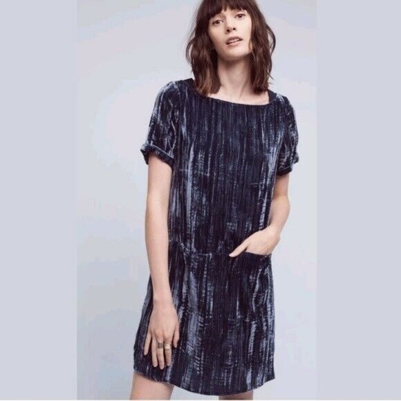 blue crushed velvet dress